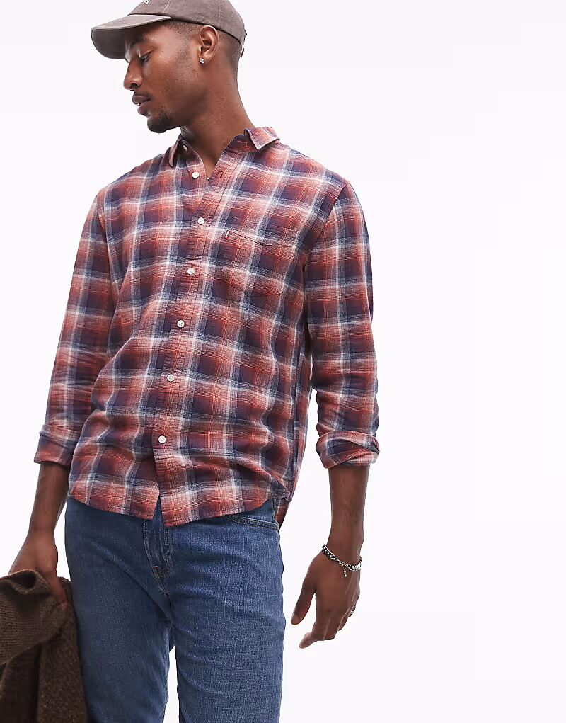 

Рубашка Levi's Sunset с одним карманом из льна и хлопка в клетку, классический крой, темно-синего цвета