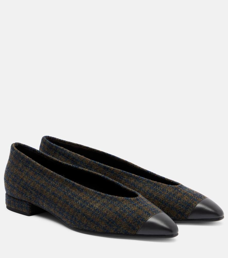 Балетки Rebecca из твида с кожаной отделкой Loro Piana, Blue Brown Check