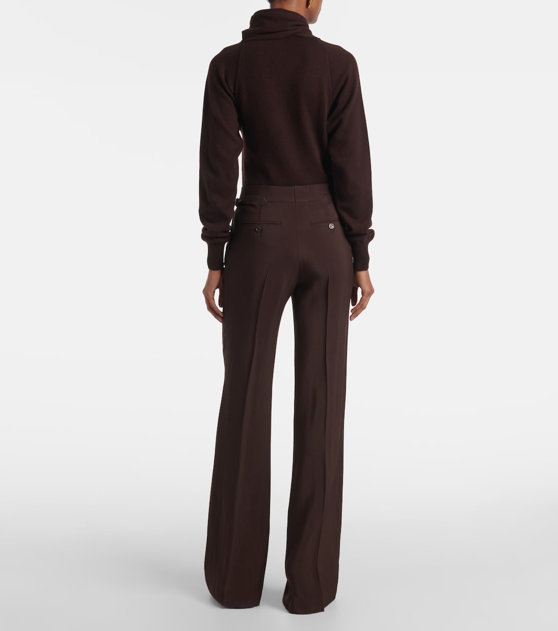 Плиссированные брюки с высокой посадкой и широкими штанинами Tom Ford, Dark Chocolate — фото 3