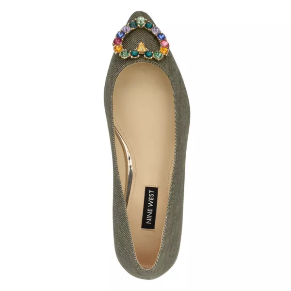 Женские балетки-лодочки Hearts с острым носом на резинке Nine West, цвет dark olive denim — фото 4