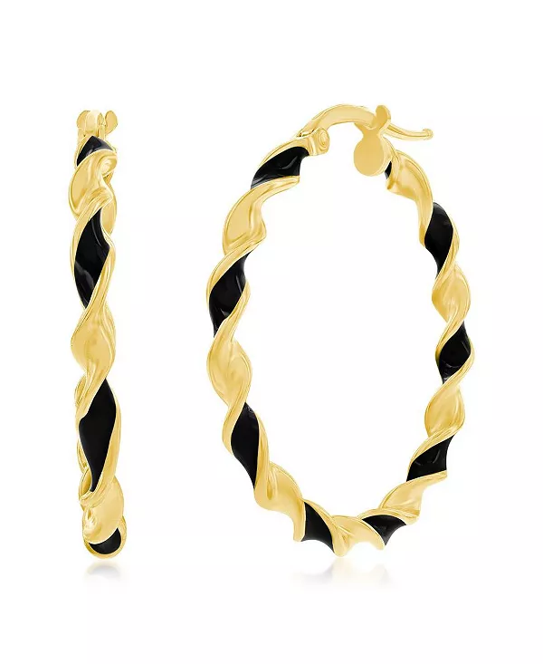 

Позолоченные серьги-кольца из стерлингового серебра с эмалью, 30 мм Simona, black