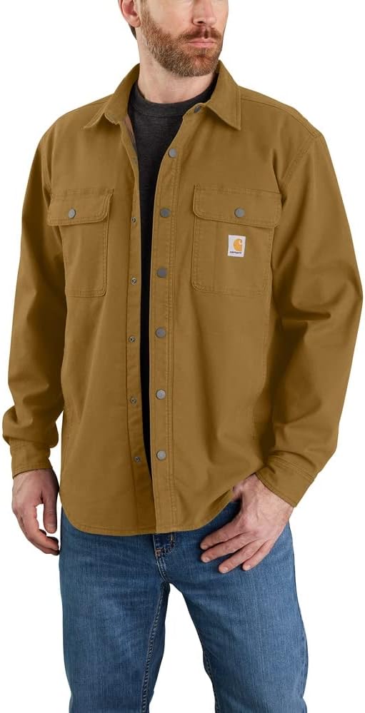 

Carhartt мужская рубашка-жакет с флисовой подкладкой Rugged Flex Relaxed Fit Canvas, Oak Brown