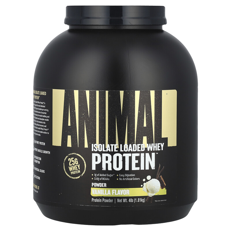

Animal, Изолят, порошок сывороточного протеина , ваниль, 1,81 кг (4 фунта)