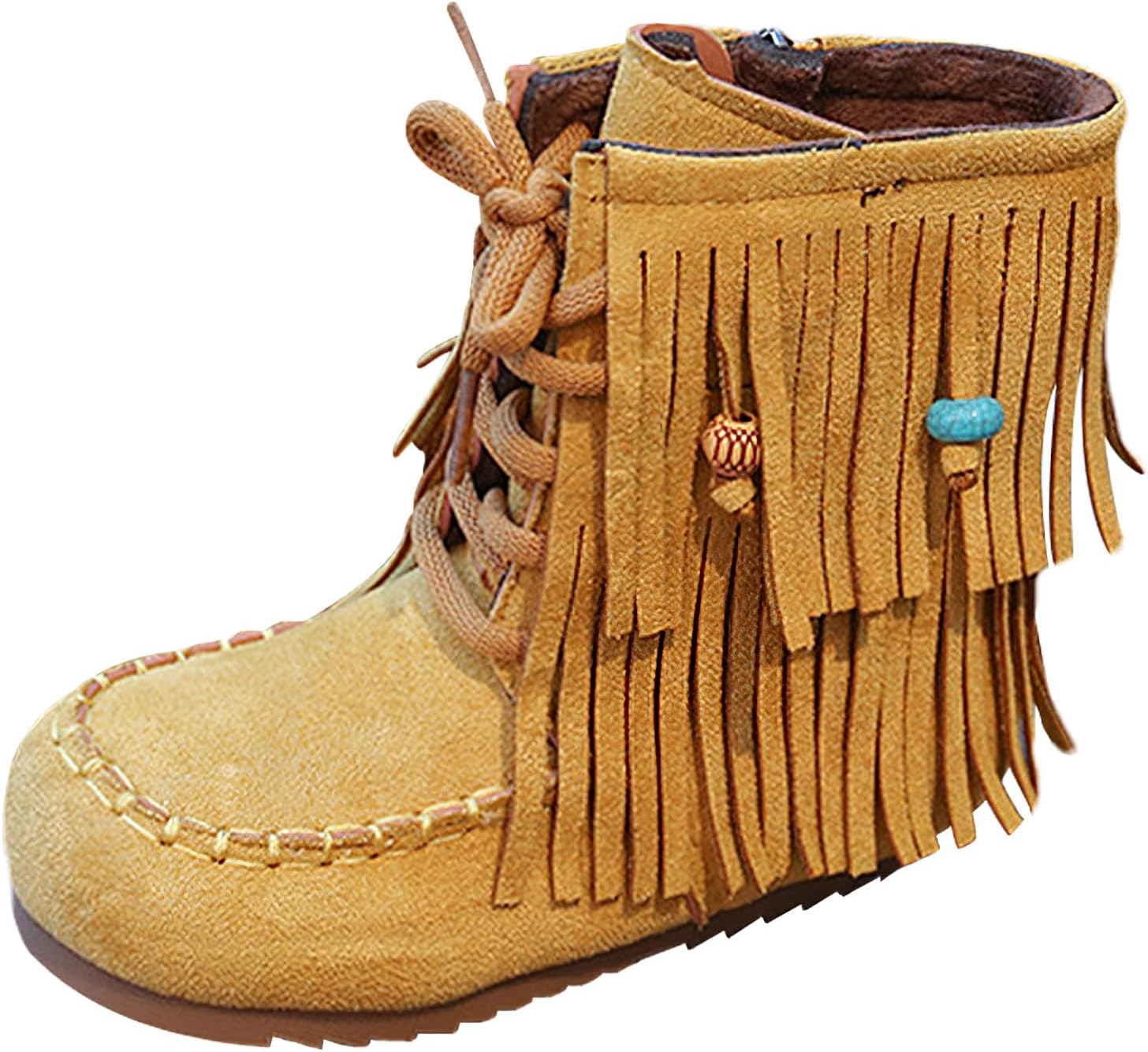 

Ботинки Rismart до середины икры с бахромой, круглый носок, боковая молния, искусственная замша, бохо стиль, Yellow