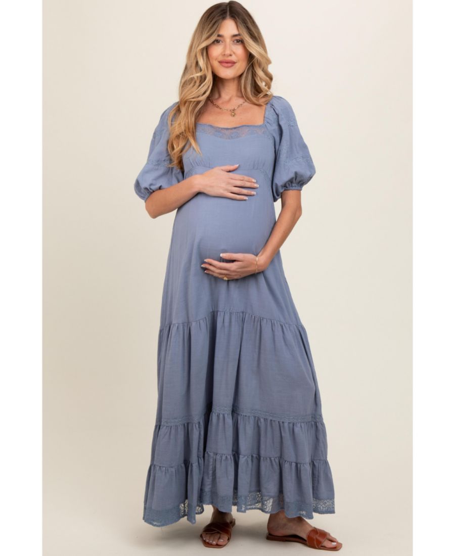 

Платье-макси для беременных с кружевной вставкой синего цвета Pinkblush, Blue