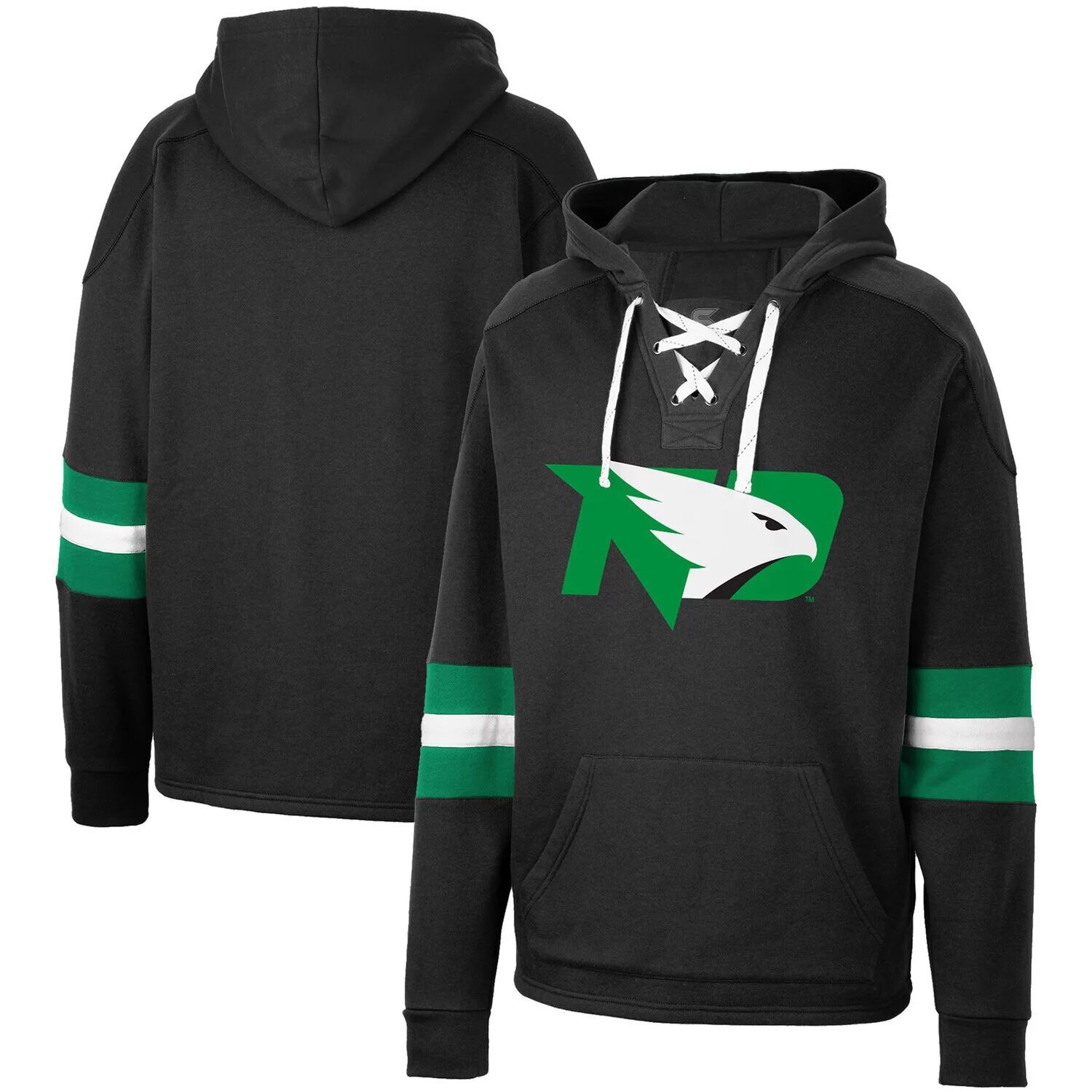 

Мужской черный пуловер с капюшоном North Dakota Fighting Hawks на шнуровке 4.0 Colosseum
