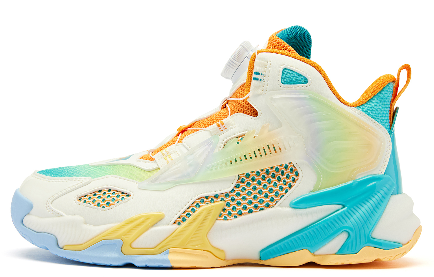 

QIAODAN Амортизация Assassin, износостойкие высокие детские баскетбольные кроссовки White Yellow для подростков