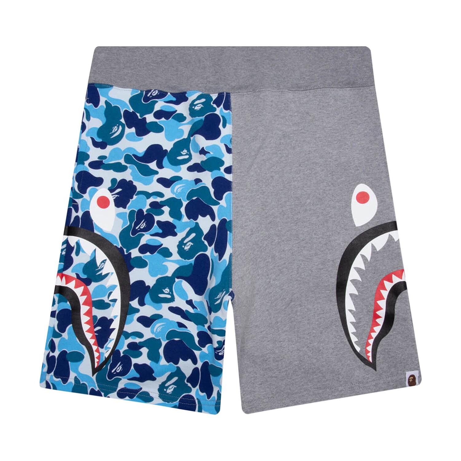 BAPE ABC Камуфляжные спортивные шорты с изображением акулы, цвет Синий/Серый — фото 2