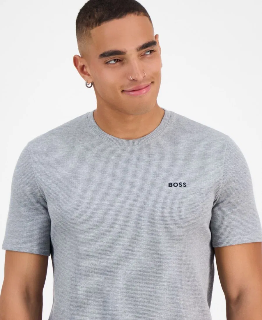 Мужская ночная футболка из вафельной вязки от Hugo Boss BOSS, Medium Grey — фото 2
