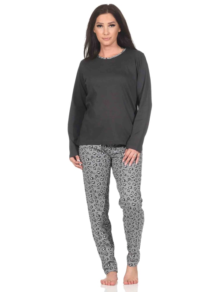 

NORMANN Пижама с длинными рукавами и животным принтом, антрацитового цвета