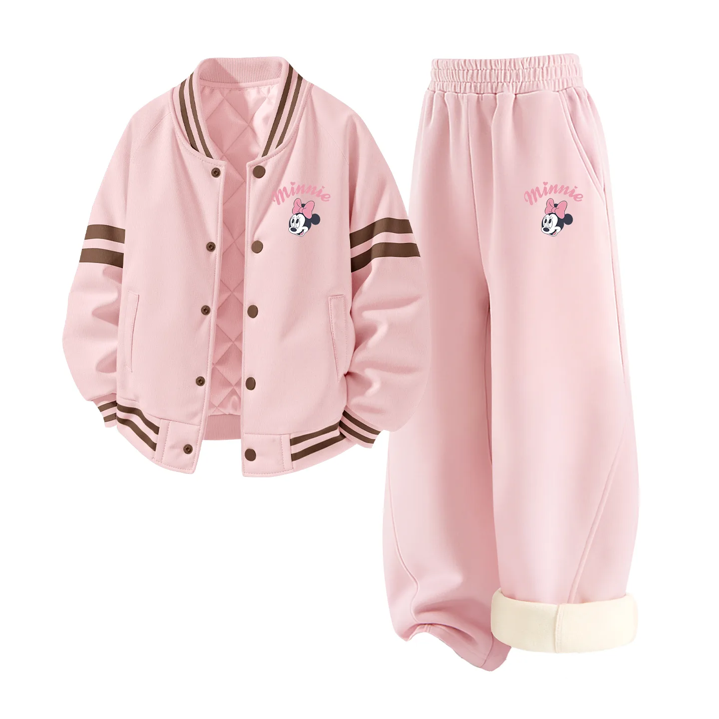 Детский спортивный костюм с воротником-стойкой на флисе Disney, [Thickened and Fleece-Lined]DiF Small Flower K Lotus Pink+DiF Small Flower K Heather Gray — фото 3