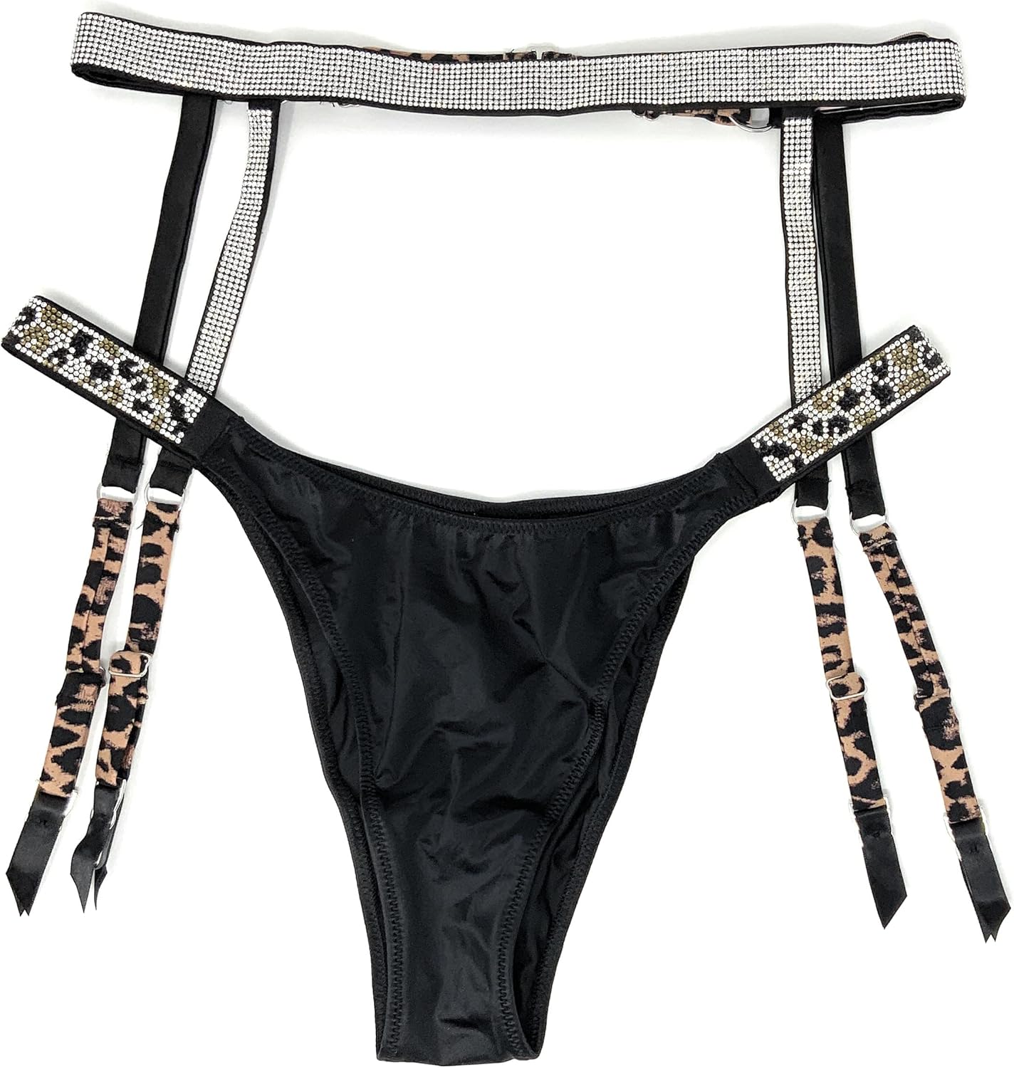 

Victoria's Secret Bombshell Shine Strap бразильские трусики и подвязка, Black Leo/Leopard