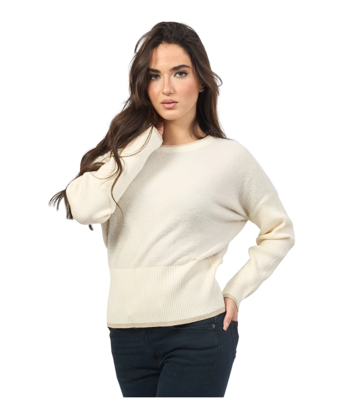 

Пуловер цвета слоновой кости с люрексовыми деталями Yes Zee, белый