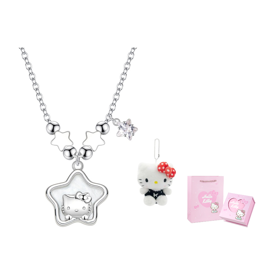 

Колье из циркониевого сплава для женщин Sanrio, hello kitty белый золото-plated necklace+doll