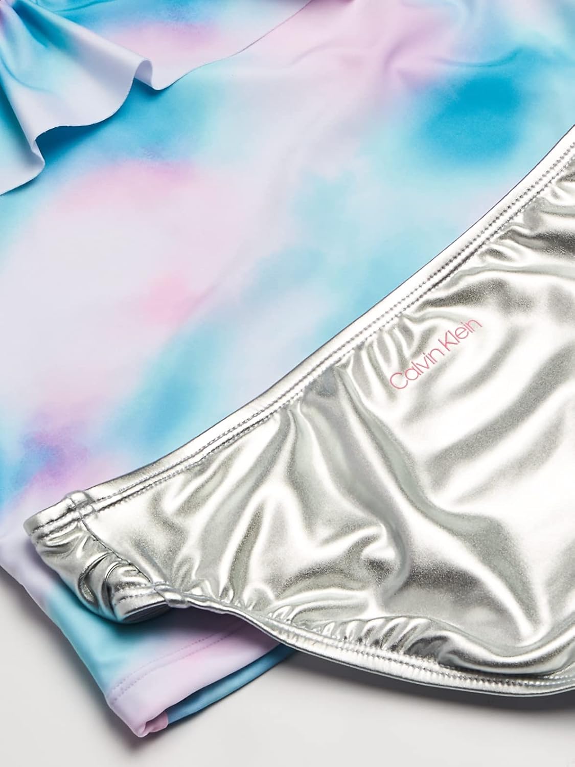 Слитные и раздельные купальники-бикини Calvin Klein для девочек с защитой от солнца UPF 50+, быстросохнущие., Silver Flounce — фото 4