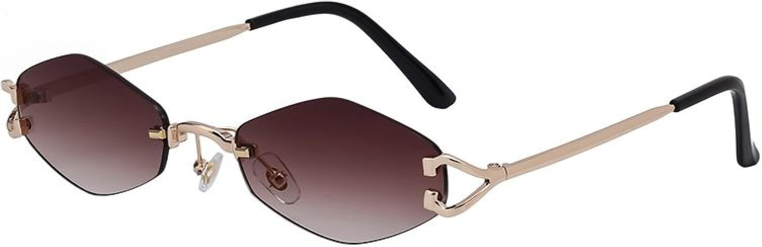 

Солнцезащитные очки в маленькой шестиугольной оправе без оправы для женщин, роскошные ретро-солнцезащитные очки для мужчин, металлические винтажные ромбовидные очки HHZZYVY, C2goldbrown