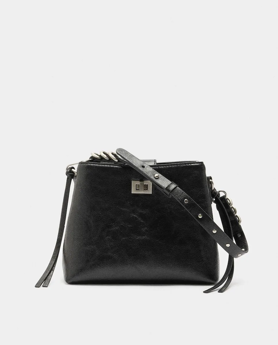 

Сумка-трансформер в стиле «тоут» с заклепками на ручке и застежкой на пуговицы, однотонная Parfois, черный