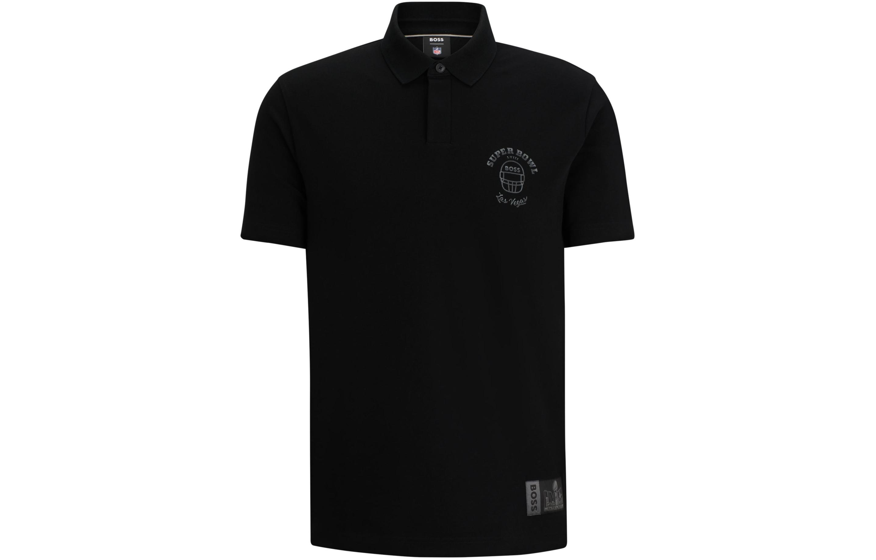 

Хлопковая поло с металлическим принтом Мужская черная HUGO BOSS