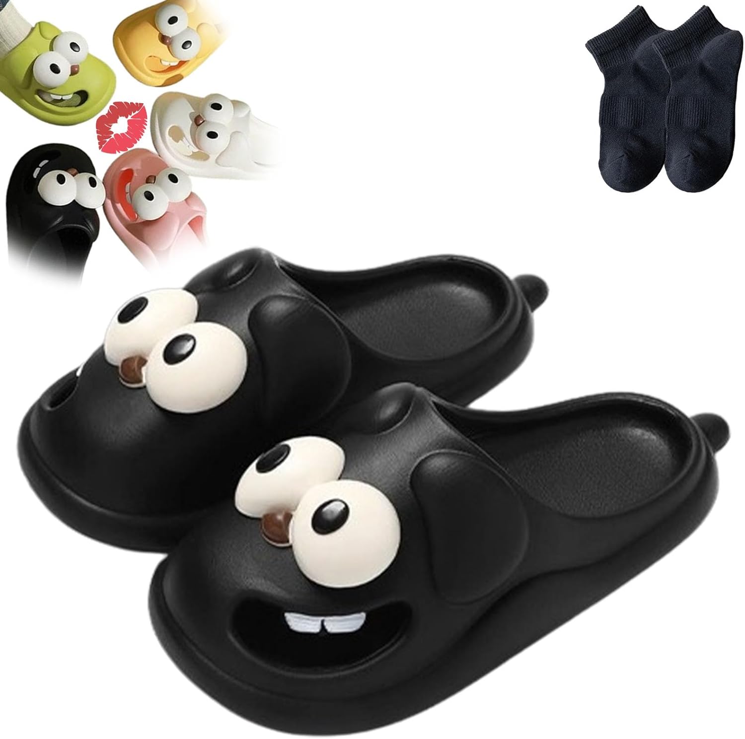 

Тапочки DENGWANG с поцелуем, язычковые тапочки, тапочки с язычком и поцелуем, 3D веселые тапочки с большой головой собаки из EVA для унисекса, черный