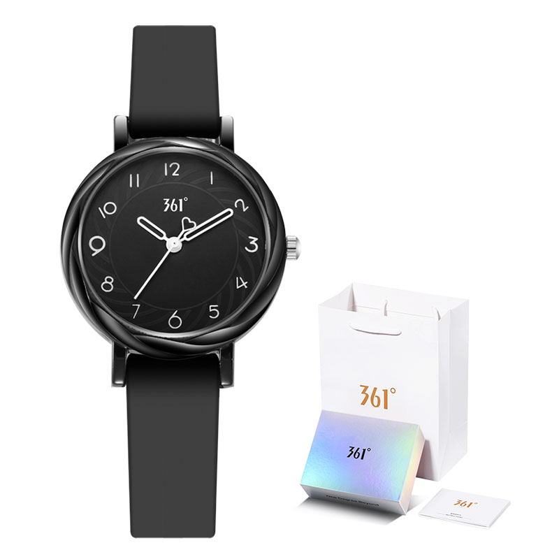

361° Часы женские с кварцевым механизмом и силиконовым ремешком, черный циферблат