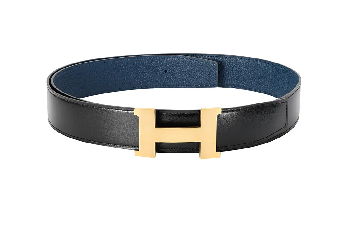 HERMES Кожаный ремень мужской черный тёмно-синий, Black/Dark Blue — фото 3
