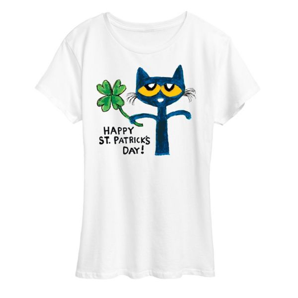 

Женская футболка с принтом "Pete the Cat" ко Дню святого Патрика Licensed Character, белый