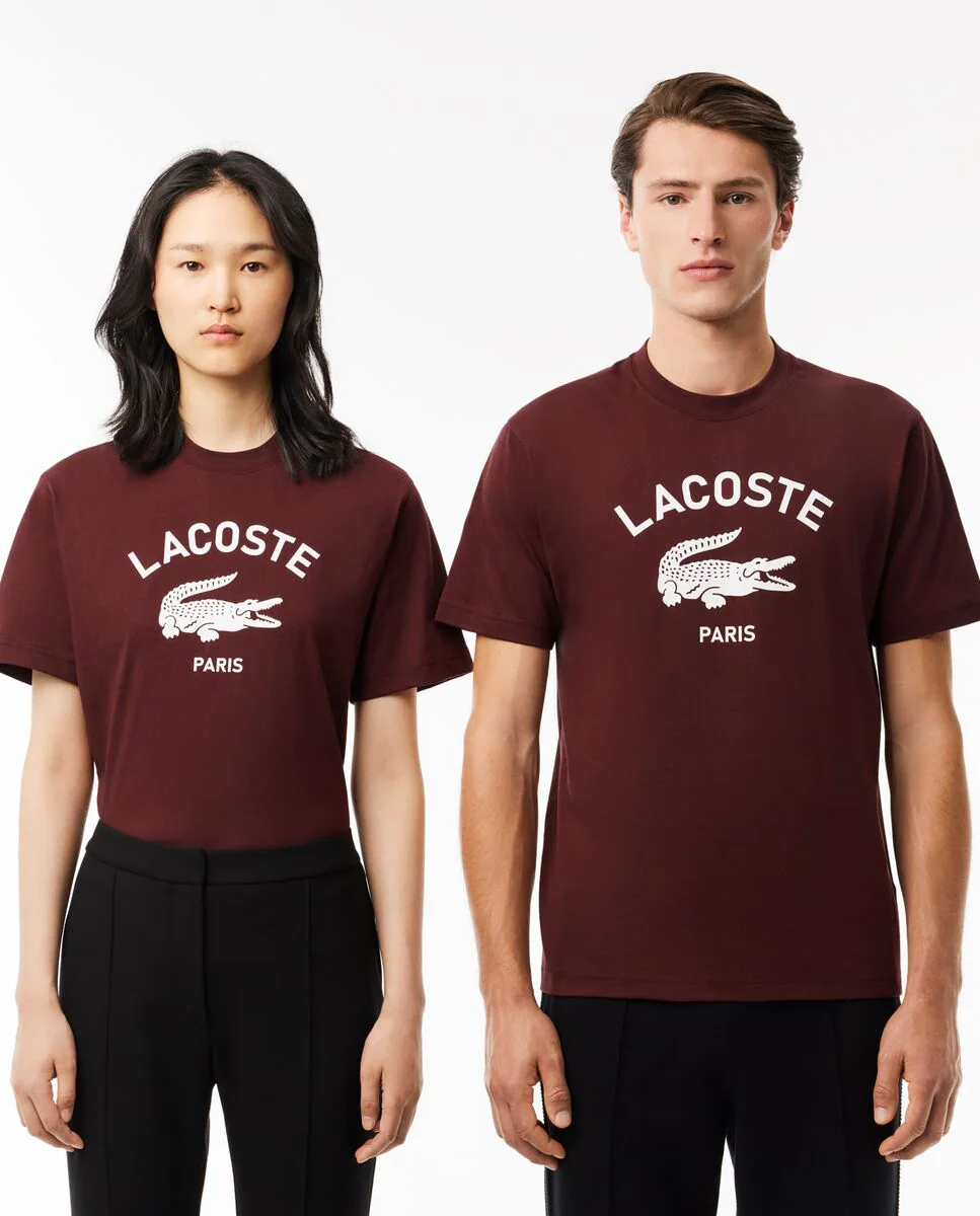 

Мужская классическая футболка унисекс с коротким рукавом и принтом Lacoste, бордовый