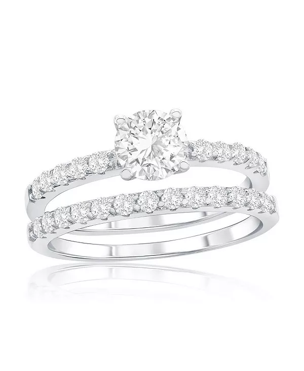 

Серебряное кольцо из двух частей с круглыми фианитами диаметром 6 мм Simona, silver