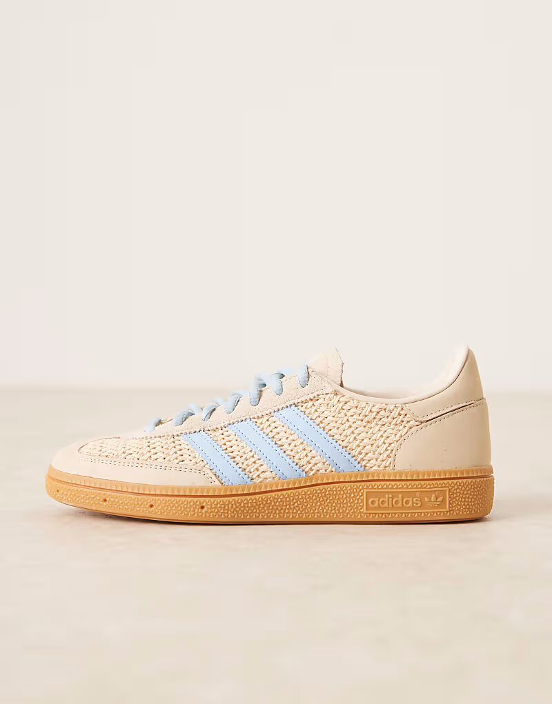 Кроссовки Adidas Originals Handball Spezial, связанные крючком, кремового и светло-голубого цветов, с резиновой подошвой — фото 2