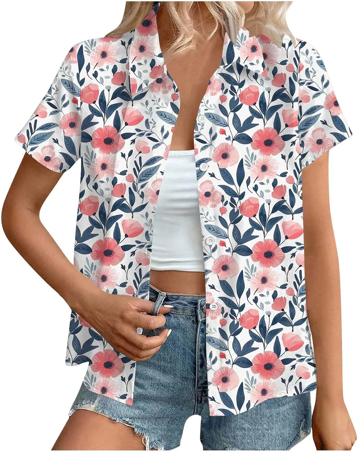 

Женская гавайская рубашка с коротким рукавом, летняя пляжная майка bawilom