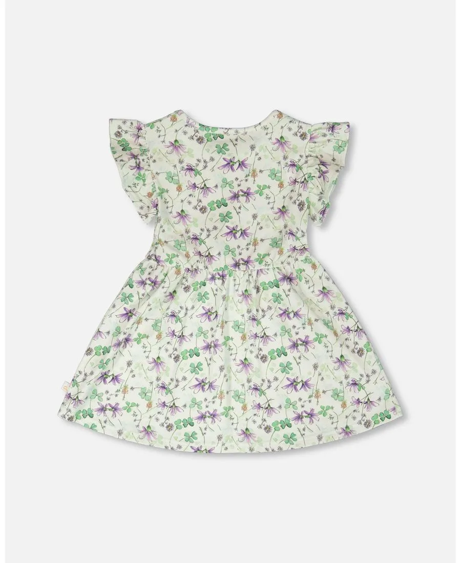 Детское трикотажное платье для девочек Deux par Deux, зеленый floral print — фото 3