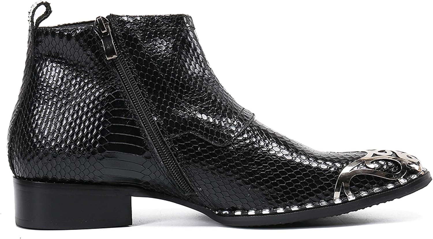 Мужские сапоги Santimon Mens Western, кожаные с молнией и металлическим носком, черного цвета — фото 3
