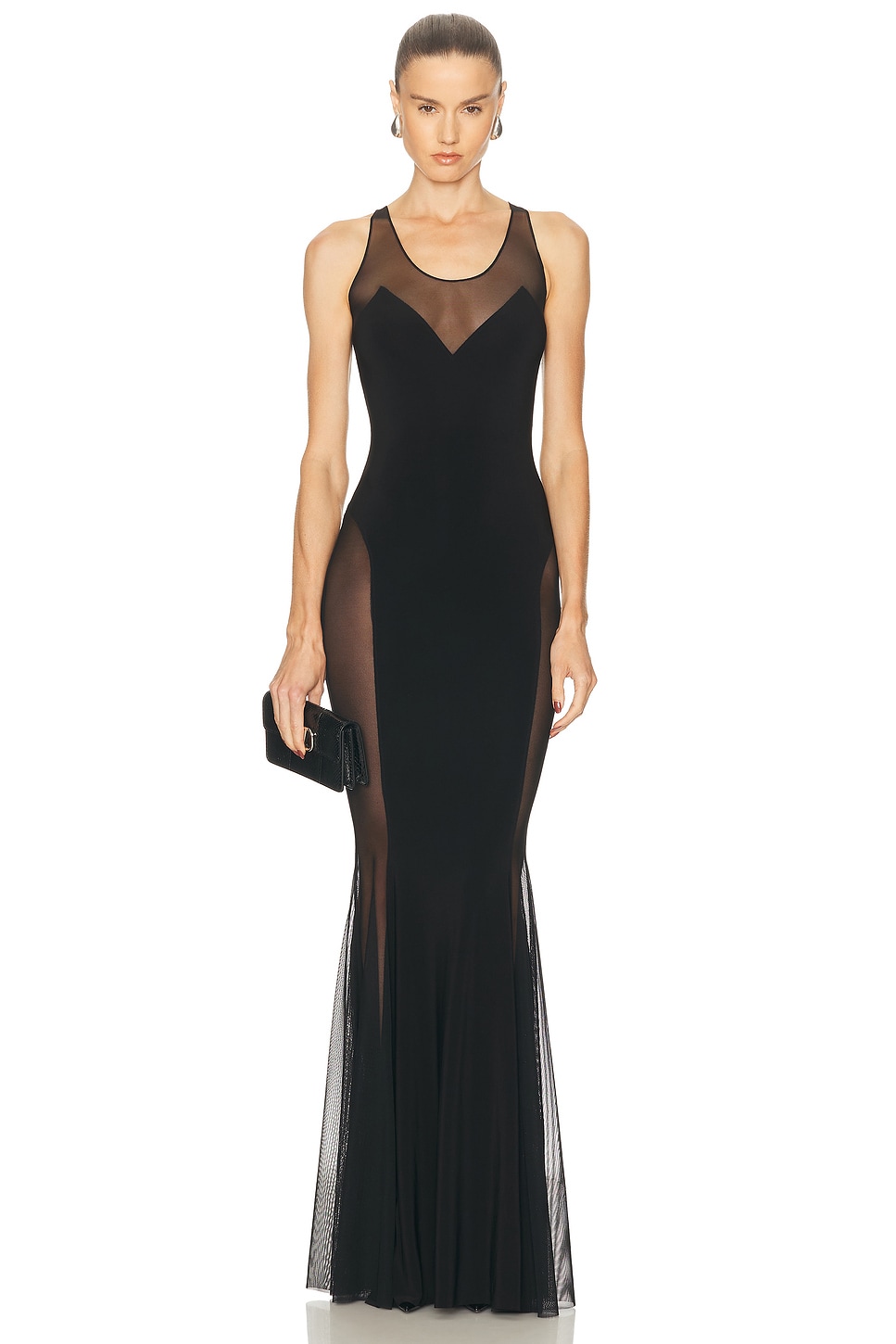 

Платье-русалка с низкой спинкой Racer Fishtail Norma Kamali, Black & Black Mesh