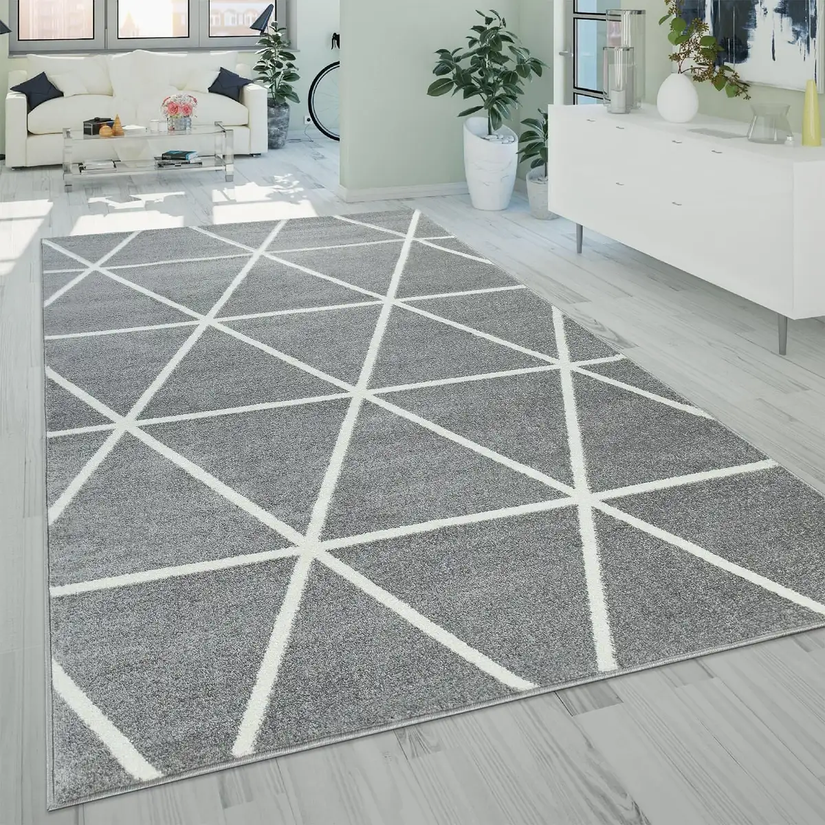 

Ковер Paco Home "Stella 401", прямоугольный, пастельные тона, ромбовидный узор, скандинавский узор, короткий ворс 60х100 см, серый