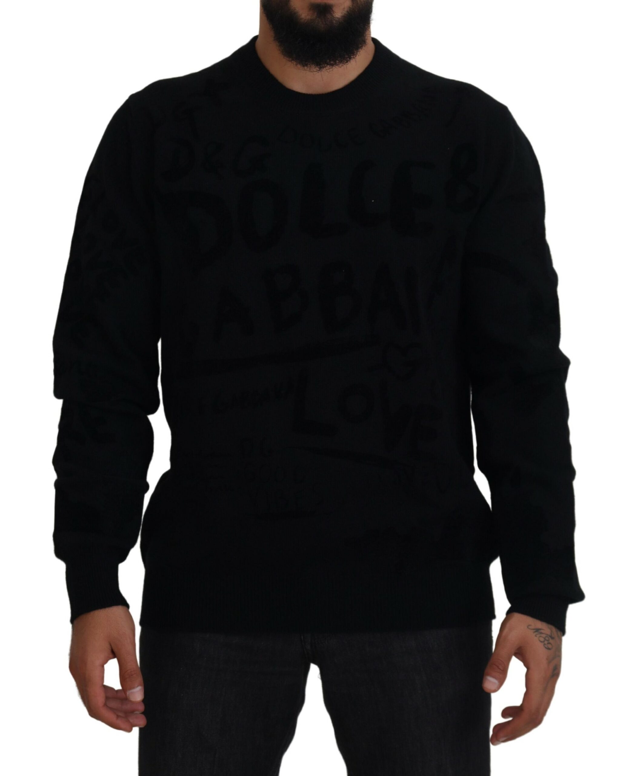 

Элегантный черный шерстяной свитер с круглым вырезом Dolce & Gabbana