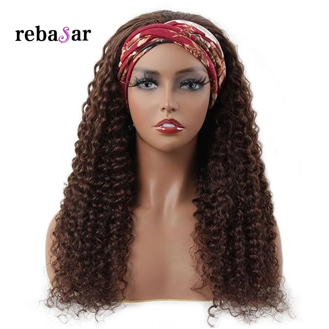 Парик с повязкой из натуральных волос «Deep Wave Headband Wig» Rebasar, Chocolate Brown — фото 2
