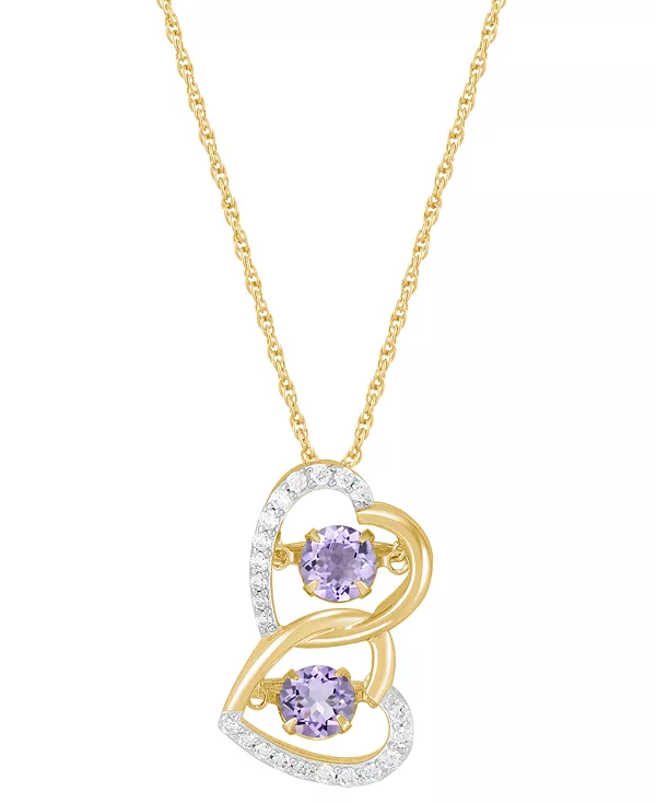 

Двойное ожерелье с подвеской в форме сердца из желтого золота 14 карат на стерлинговом серебре с аметистом (9/10 карата) или гранатом (1-1/4 карата) и белым топазом (1/4 карата), длина 16 дюймов + 2 дюйма Macy'S, amethyst