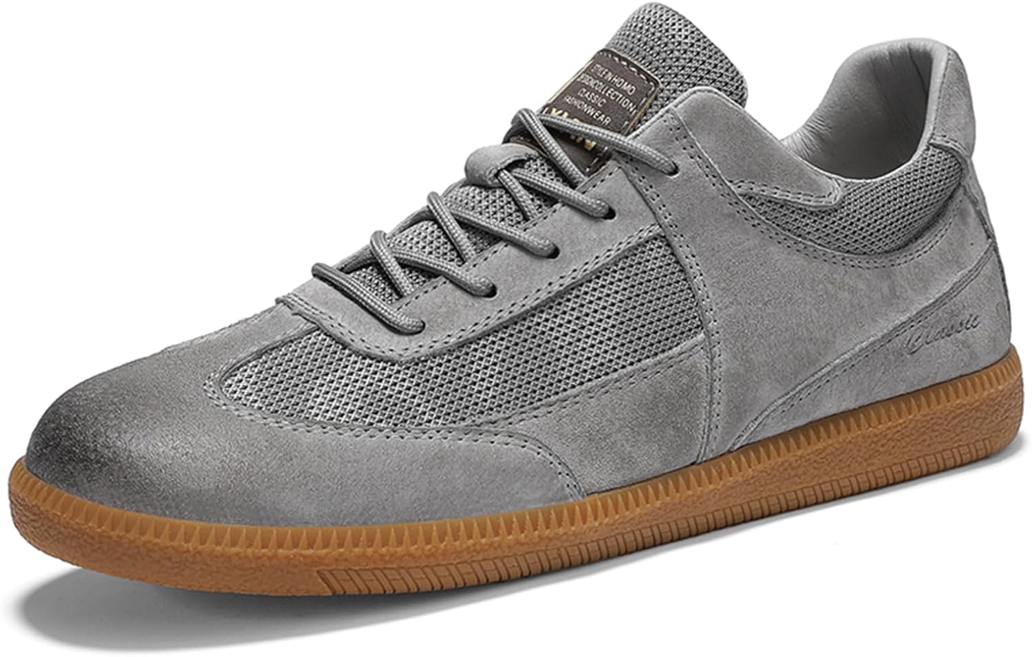 

Мужские кроссовки из замши и кожи с сеткой, на шнуровке, повседневные, с плоской подошвой, дышащие, легкие, мягкие, с круглым носком, для ежедневного комфорта, прогулок, уличного стиля, вождения и работы Houdbdol, серый