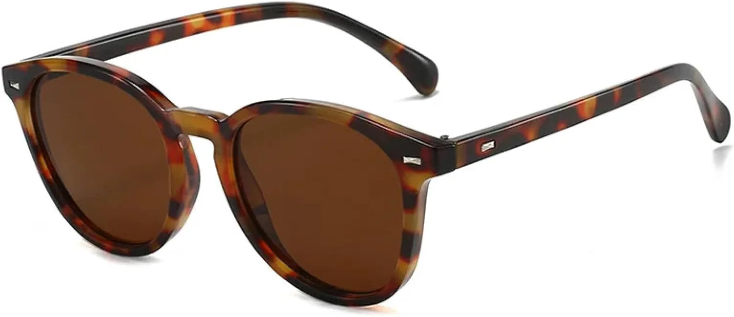 

Ретро овальные женские солнцезащитные очки с заклепками, модные прозрачные линзы цвета океана, защита от УФ-излучения UV400, мужские панк-очки VFDHN, Leopard Tea