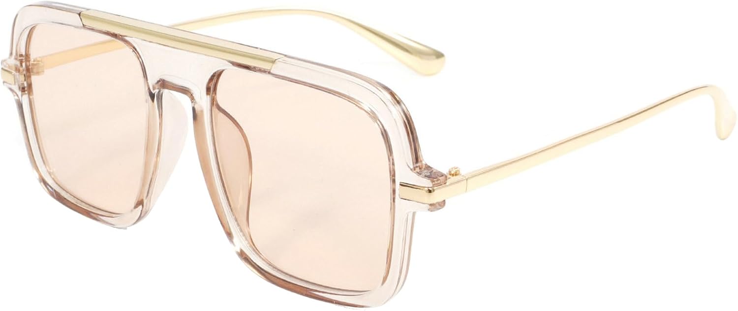 

Большие квадратные солнцезащитные очки для женщин и мужчин, большие солнцезащитные очки-щитки с плоской верхней частью, винтажные панк-очки для мужчин, очки для активного отдыха mincl, Clear Champagne