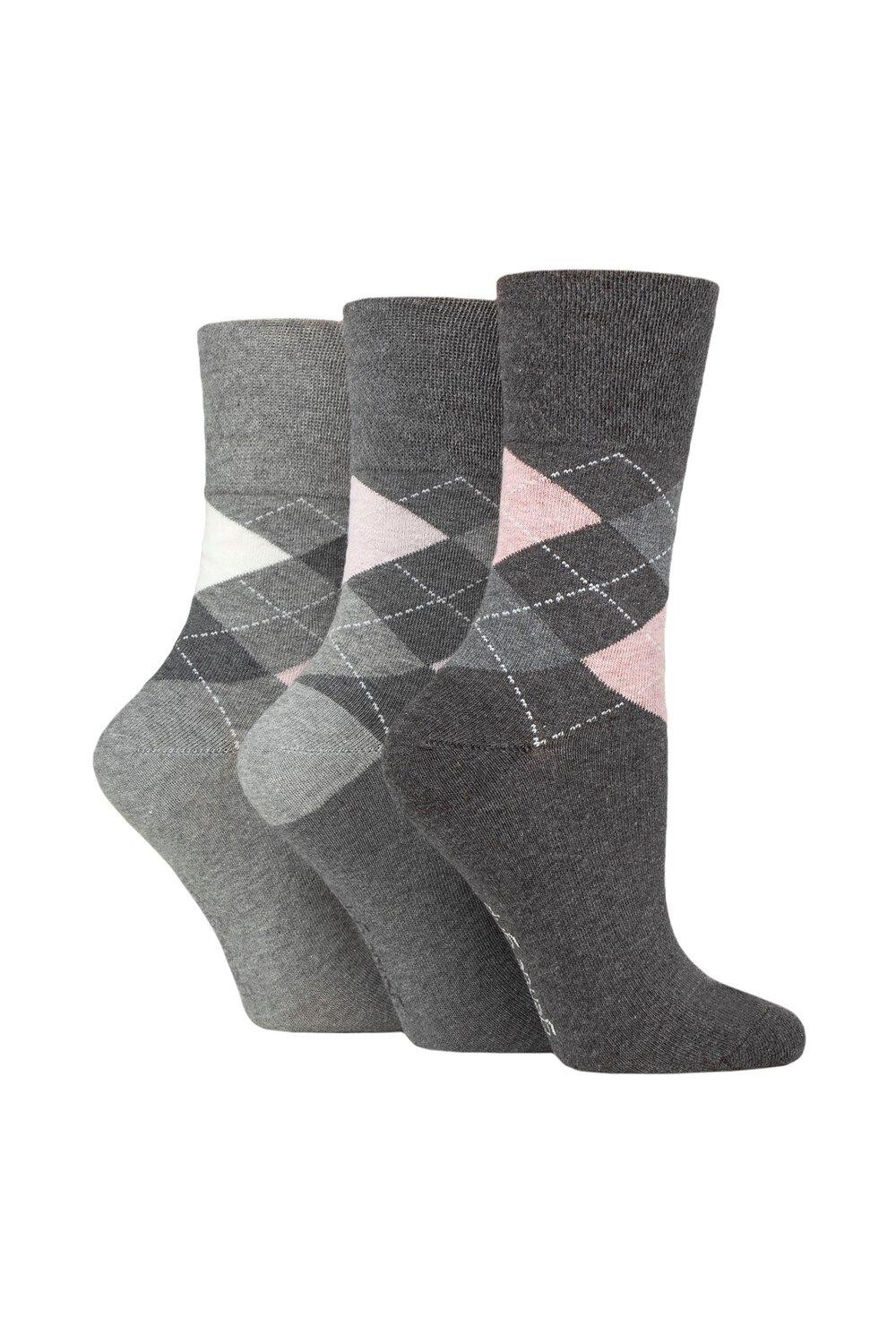 

3 пары хлопковых носков с узором Argyle SOCKSHOP Gentle Grip, серый