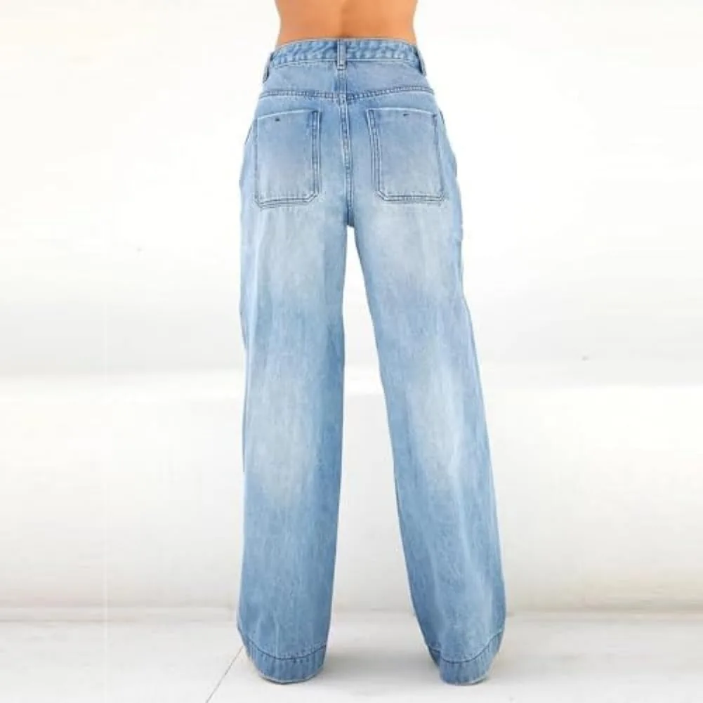 Женские джинсы sweatpant jean с высокой талией, широкие и прямые — фото 4