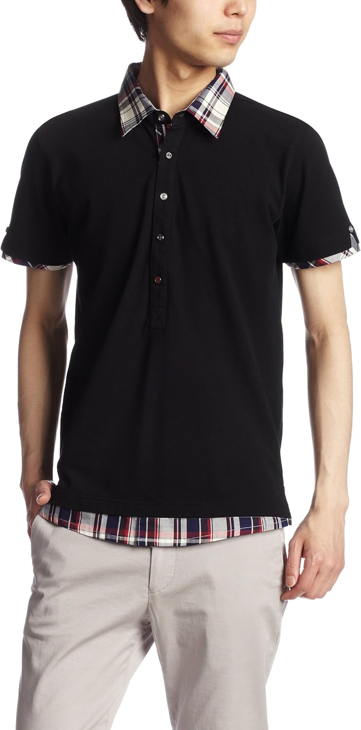 

Имитация многослойной рубашки-поло из пике с эффектом «заделки трещин» Setting Cracks, черный