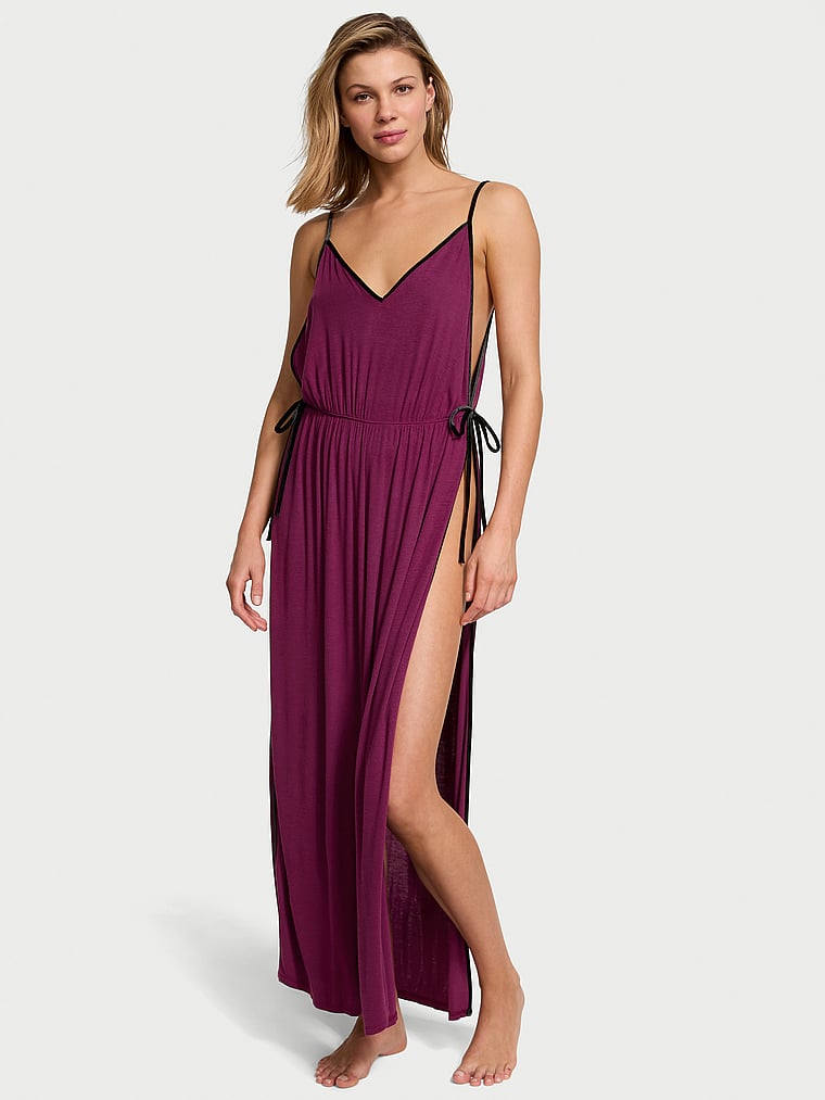 

Длинное платье-комбинация из модала с отделкой из бархата в рубчик Victoria'S Secret, красный
