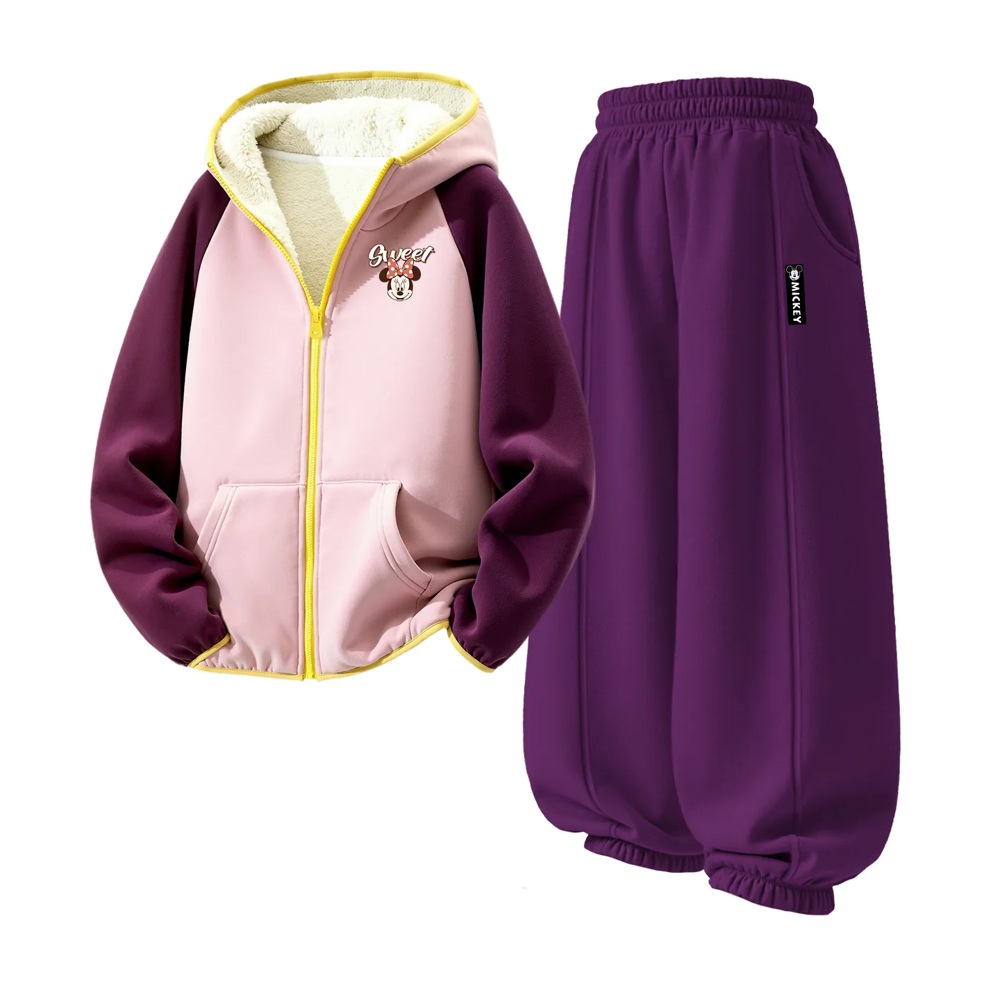 Детская повседневная спортивная толстовка Disney, [Thickened and Fleece-Lined]Dizhine Star Nini K Dark Pink+Dizine H Long Hook-and-Loop Winter Purple