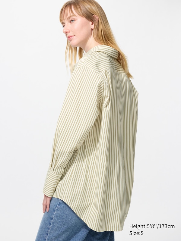 Длинная хлопковая рубашка Uniqlo, 33 khaki — фото 3