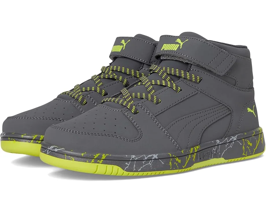 Кроссовки PUMA Kids Rebound Layup Mid Hook And Loop (Little Kid), Strong Gray/Strong Gray/Lime SmashSee Less