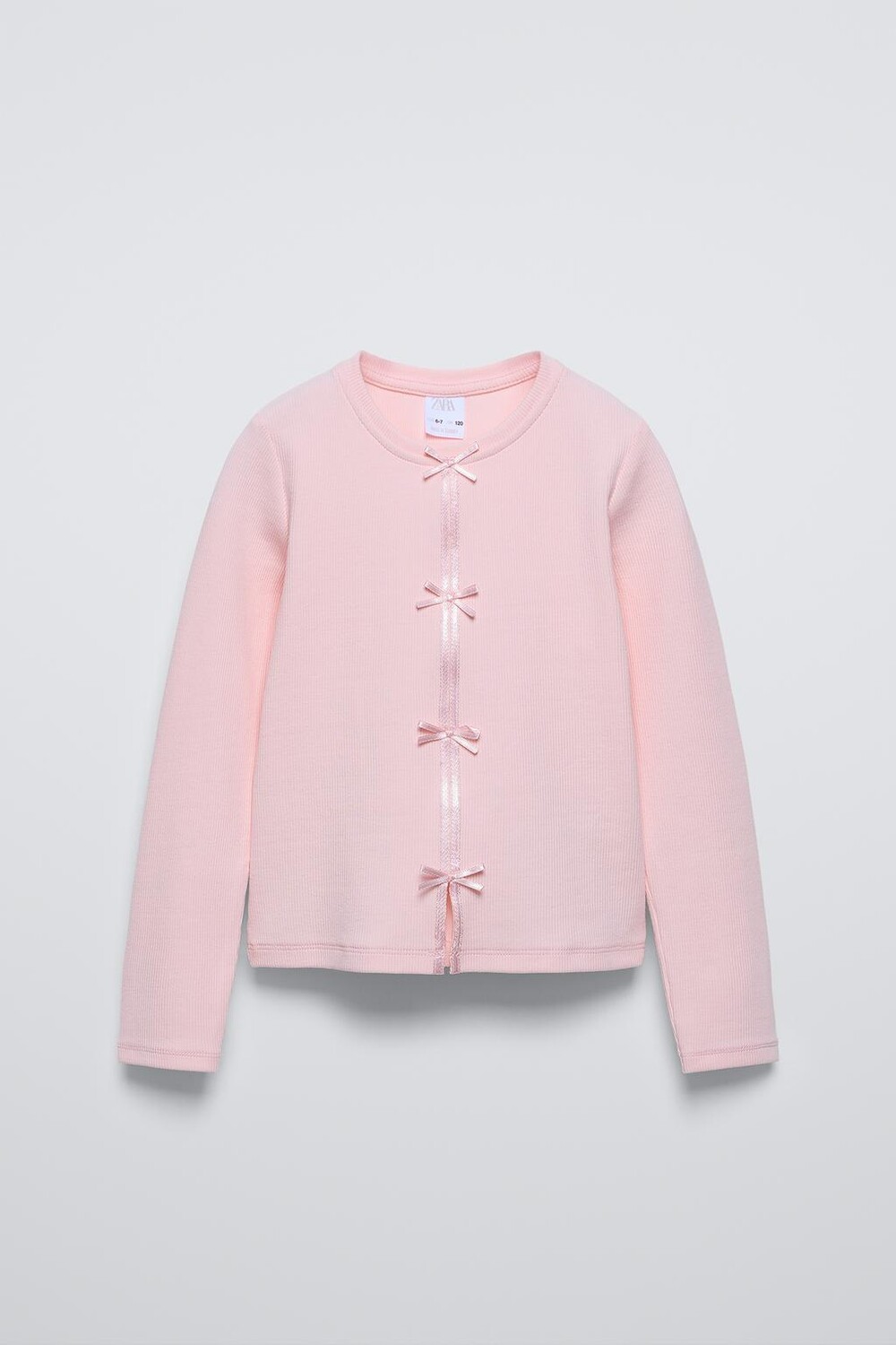 

Футболка в рубчик с атласными бантами ZARA, розовый