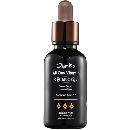 

Сыворотка All Day Vitamin Pure C 5.5 Glow с L-аскорбиновой кислотой, феруловой кислотой, токоферолом и альфа-арбутином от темных пятен, тусклости и тонких линий 30 мл Jumiso