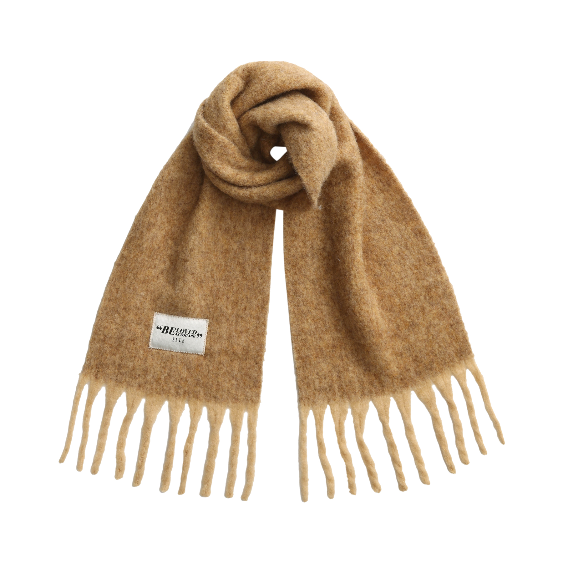 

Шарф вязаный из 47% овечьей шерсти, 27% акрила, 20% полиамида и 6% мохера для женщин ELLE, oats camel